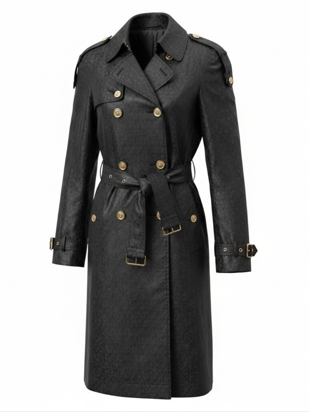 Michael Kors Black Trench Coat with Gold Accents
